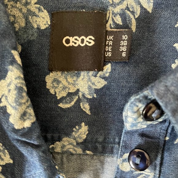 ASOS Denim Floral Print Denim Dress Size S - Picture 3 of 4